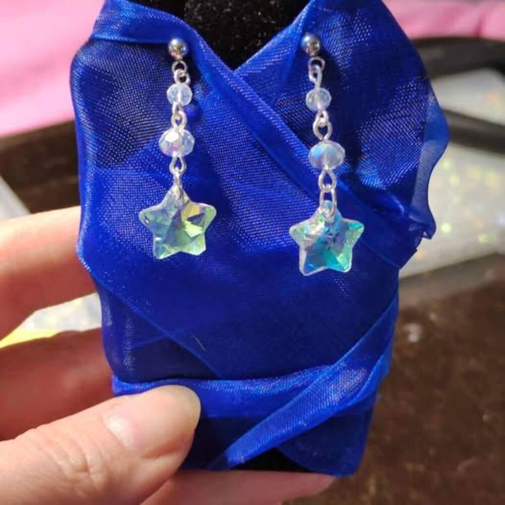 Elegant Crystal Star Earrings-Wires-Silver